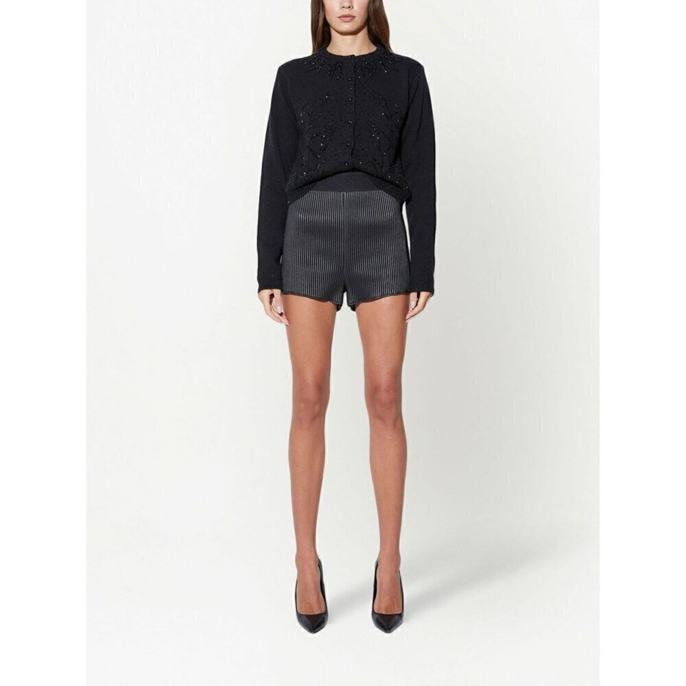 RtA Leather Slim Fit Ribbed Textured High Rise Shorts Black Womens Size Small